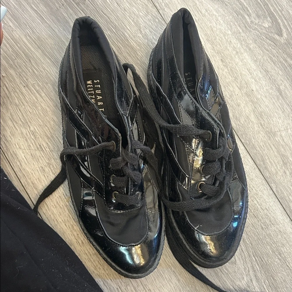 Stuart Weitzman Vintage Y2K Glossy Black Sneakers Sz 6.5